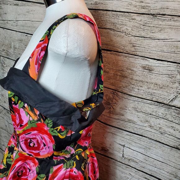 Tatyana PinUp Night Bloom 50s Rockabilly Dress Roses sundress Sz Large - Picture 3 of 10